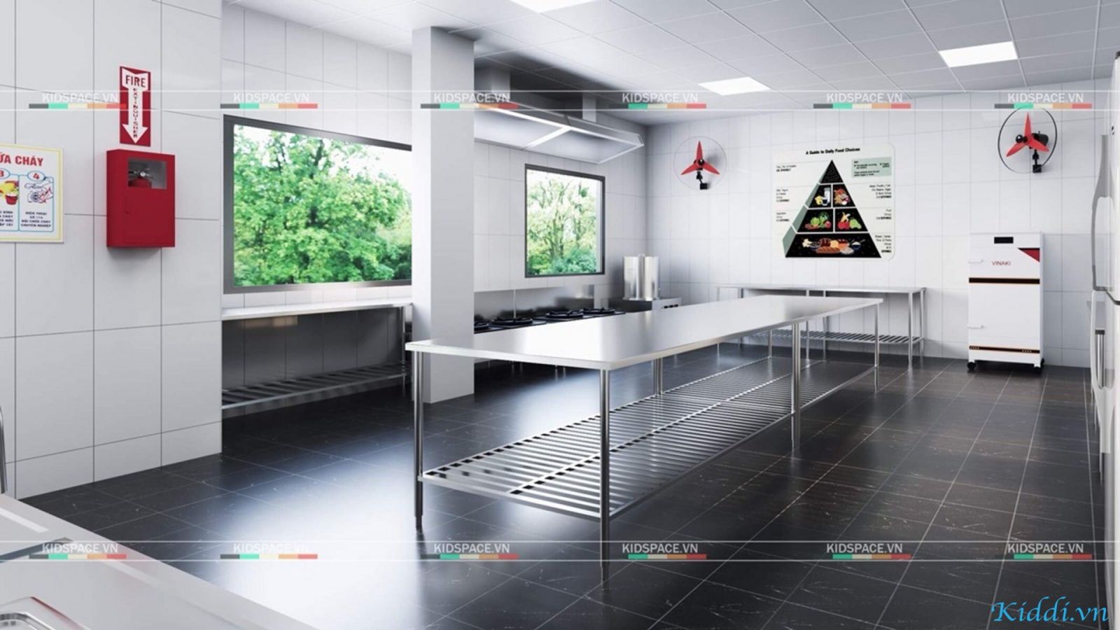 Thiết kế bếp ăn một chiều trường mầm non hợp vệ sinh và an toàn 